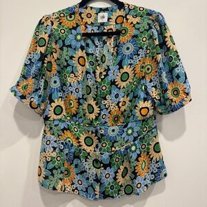 cabi | happy top floral ruffle top | medium